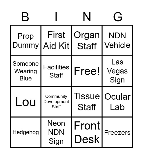 Campus Tour Bingo Card