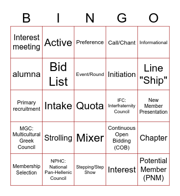 Untitled Bingo Card