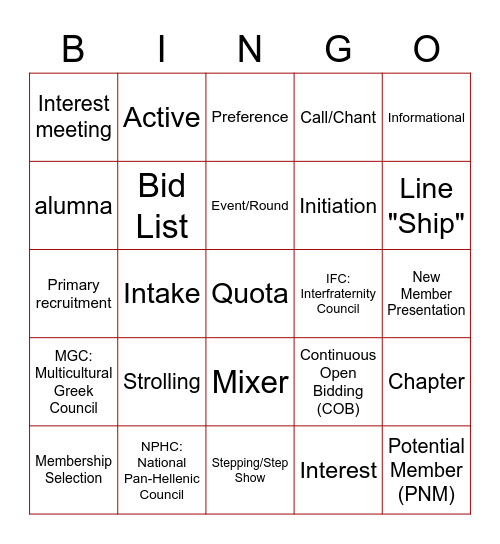 Untitled Bingo Card