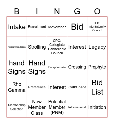 Untitled Bingo Card