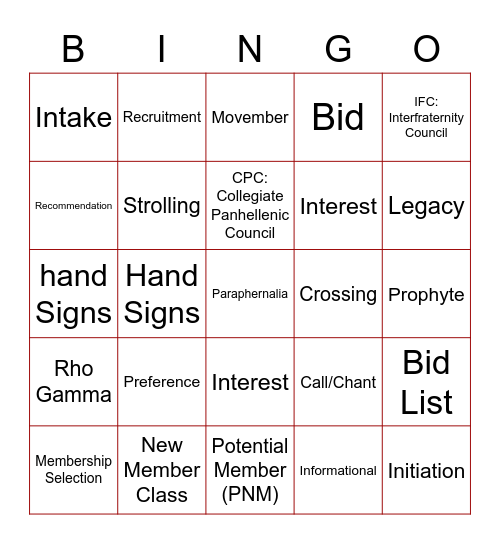 Untitled Bingo Card