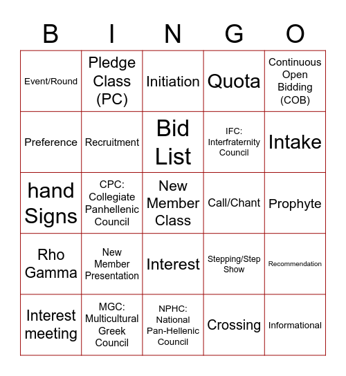 Untitled Bingo Card