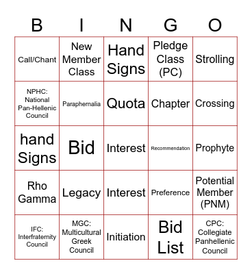 Untitled Bingo Card