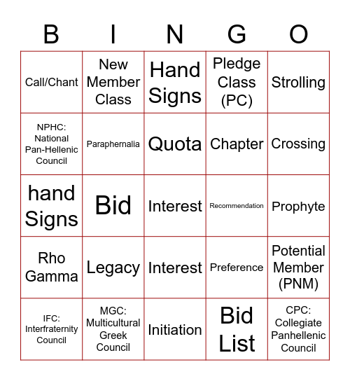 Untitled Bingo Card