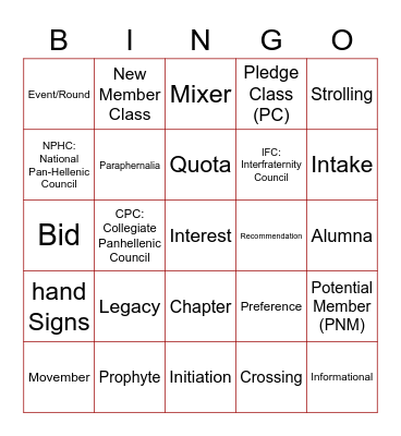 Untitled Bingo Card