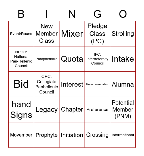 Untitled Bingo Card