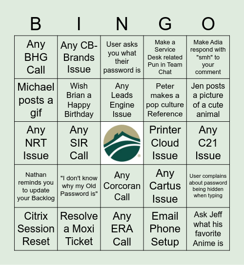 Realogy Bingo Card