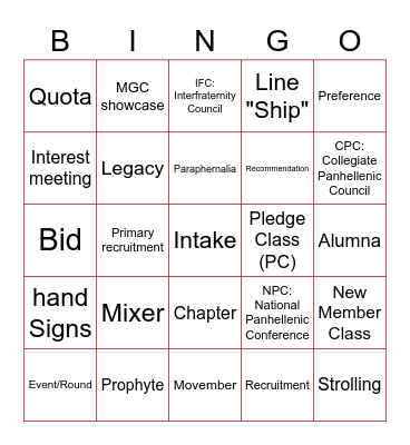 Untitled Bingo Card