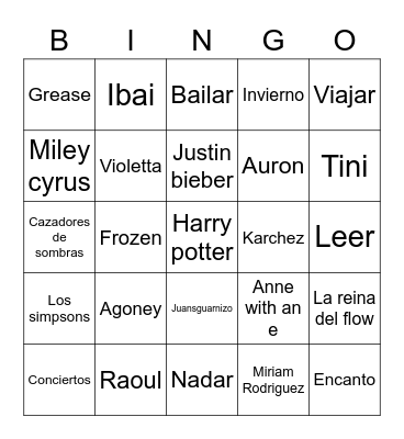 Rocio’s bingo Card