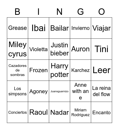 Rocio’s bingo Card