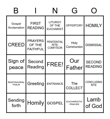 PARTS OF THE MASS Bingo Card