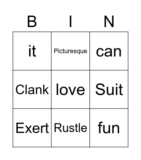 School Bingo Card