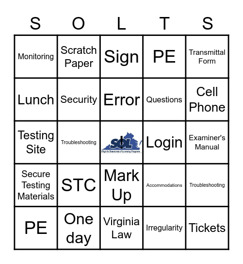SOL Test Security Bingo Card
