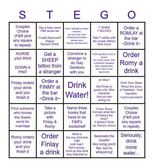 Finlay and Romy's HAG/STEG/STAHG Bingo Card