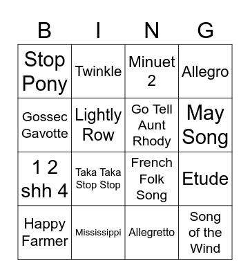 Suzuki Bingo Card
