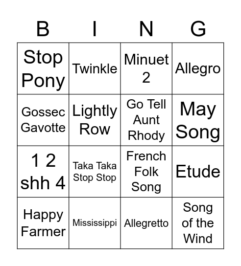 Suzuki Bingo Card