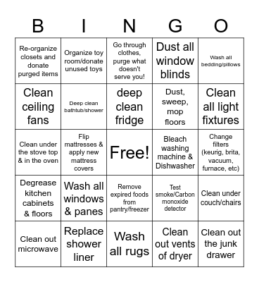 Spring Cleaning Bingo Card