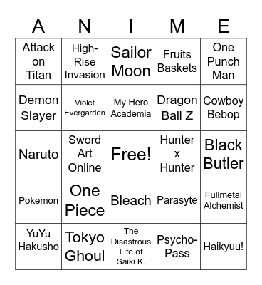 Anime BINGO Card