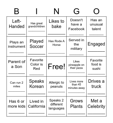 Getting to Know You Bingo Card