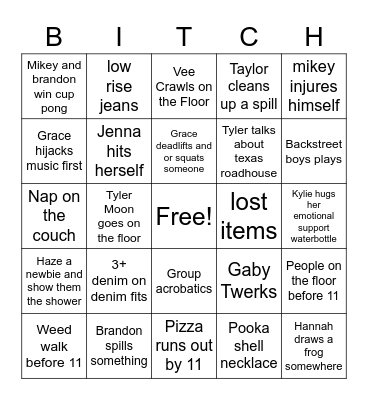 Grace's Birthday Party Bingo Card