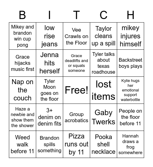 Grace's Birthday Party Bingo Card