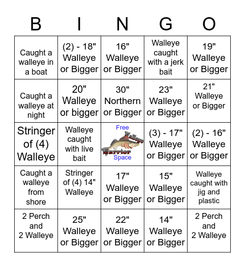 Walleye Warrior Bingo Card