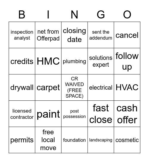 CR Bingo Card
