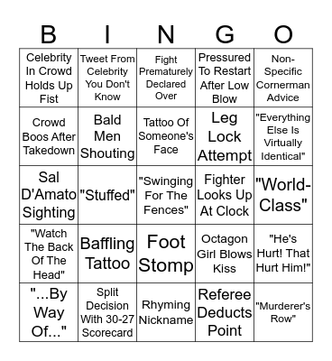 UFC BINGO! Bingo Card