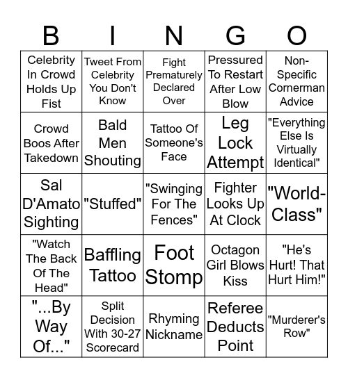 UFC BINGO! Bingo Card