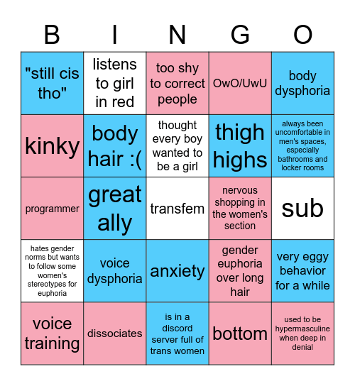 transfem bingo Card