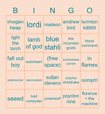 music Bingo Card