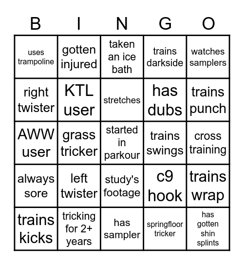 tricker bingo Card