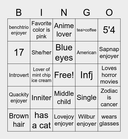 Carlys bingo card Bingo Card
