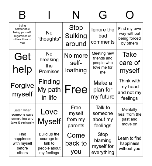 A better me so I can come back to you Bingo Card