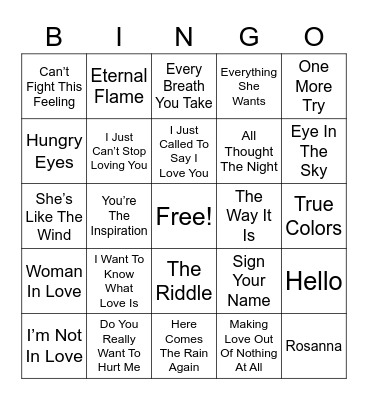 80's BALLADS - Outside Walls For Bingo Card