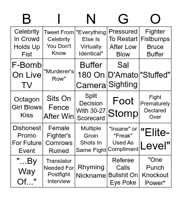 UFC BINGO! Bingo Card