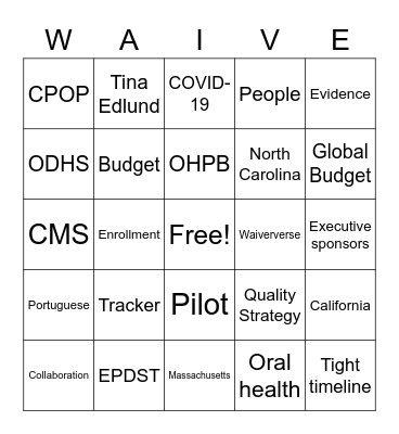 Waiver Bingo Card