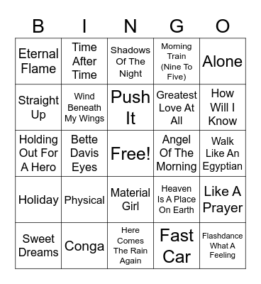 80's Females - Regular Bingo Card