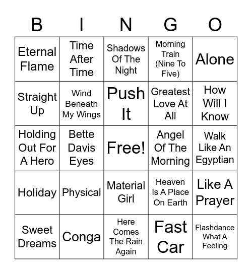 80's Females - Regular Bingo Card