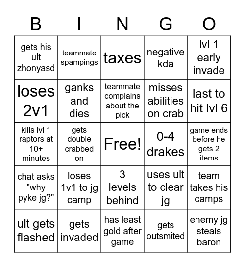 pyke jungle bingo Card
