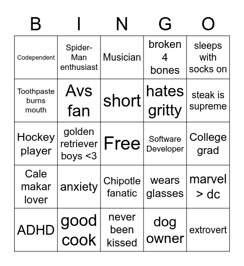 beck-go Bingo Card