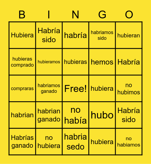Conditional/ plusmcuamperfecto del subjuntivo Bingo Card
