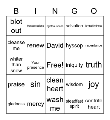Psalm 51 Bingo Card