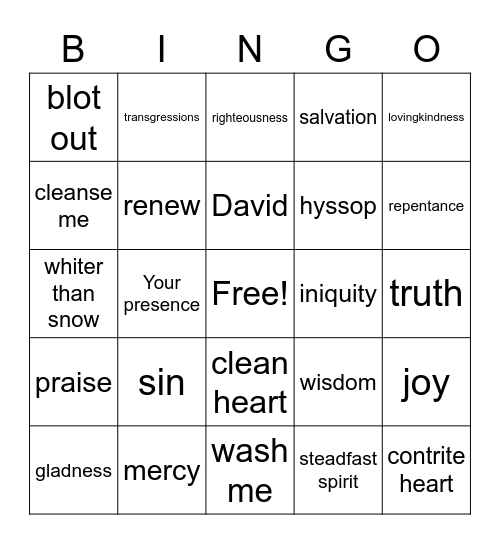 Psalm 51 Bingo Card