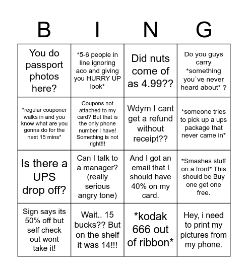 Daily Front Store Bingo Card