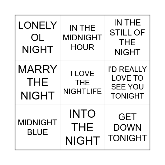 NIGHT FEVER- COVER ALL Bingo Card