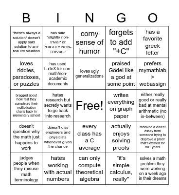 sinful mathematician bingo Card