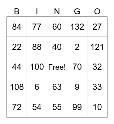 Bingo 4 Math Facts Bingo Card