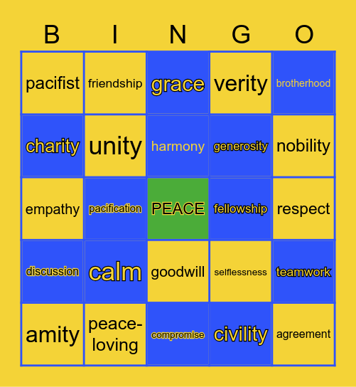 PEACEFUL Bingo Card