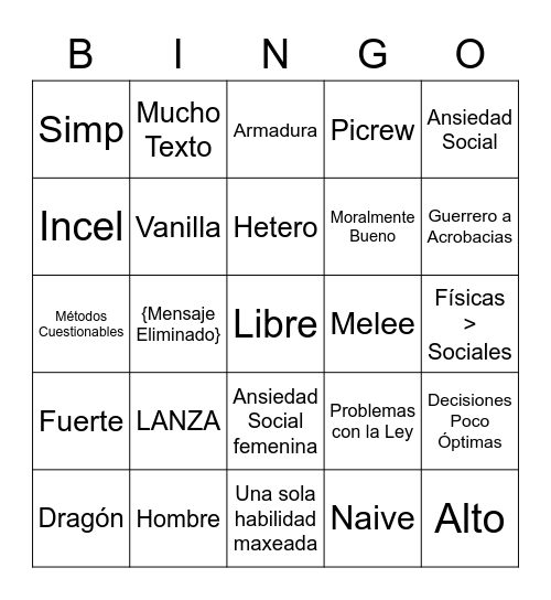 Personajes de Dovah Bingo Card